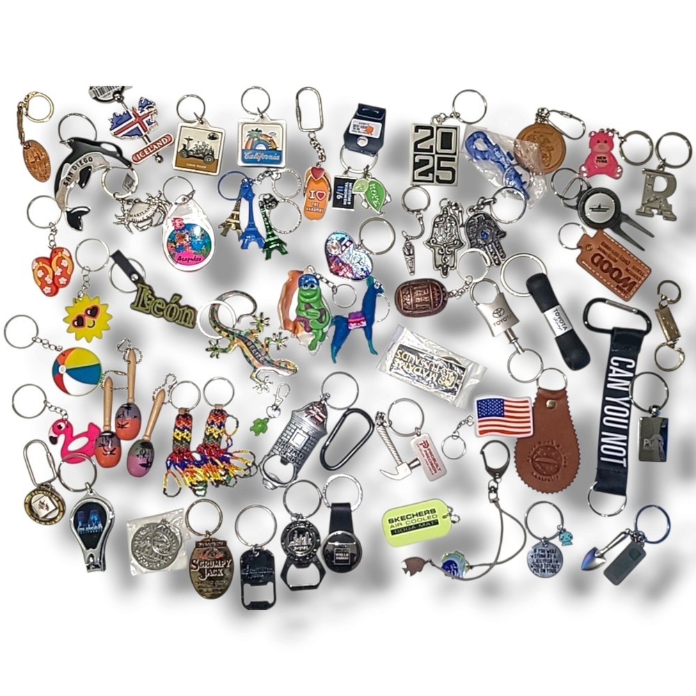 Collectible Keychains -Lot of 60 -Mixed Assortment –Vintage to Modern -Travel